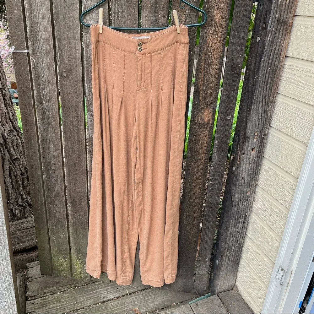 Free People Linen Blend High Waisted Pleated Wide Leg Pants Sz 2 - Picture 2 of 13